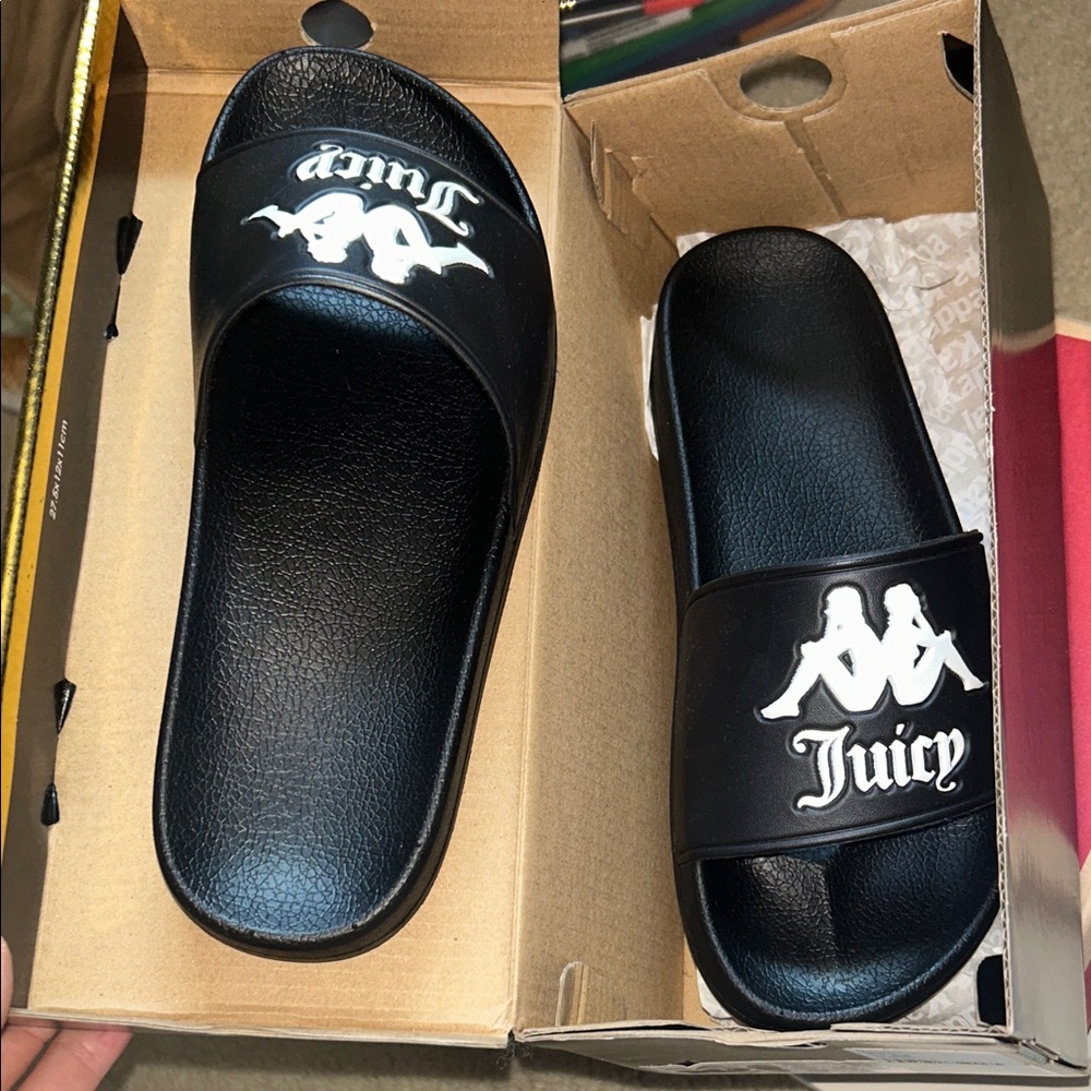 Kappa Black Slides with White Logo